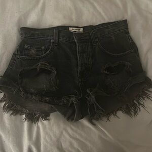 One Teaspoon x Free People Bandits Button Fly Shorts 26 Washed Black Distressed